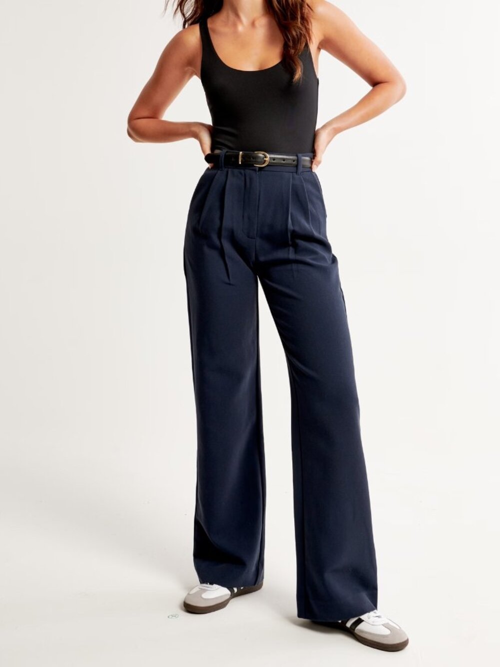 Abercrombie & Fitch Curve Love Sloane Tailored Wide Leg Pants In Navy